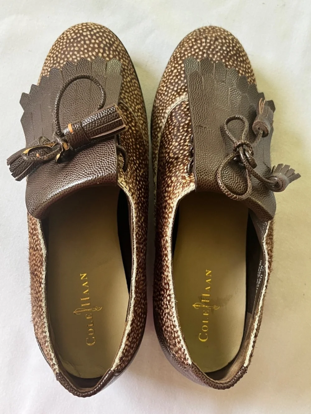 Vintage Cole Haan Spotted Pony Hair Oxford Lace-up Wedge Shoes